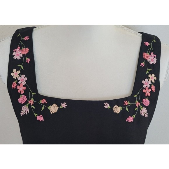Ann Taylor Black Silk Sheath Dress Pink Floral Embroidery Sz 4 EUC Work Luncheon - Picture 5 of 12